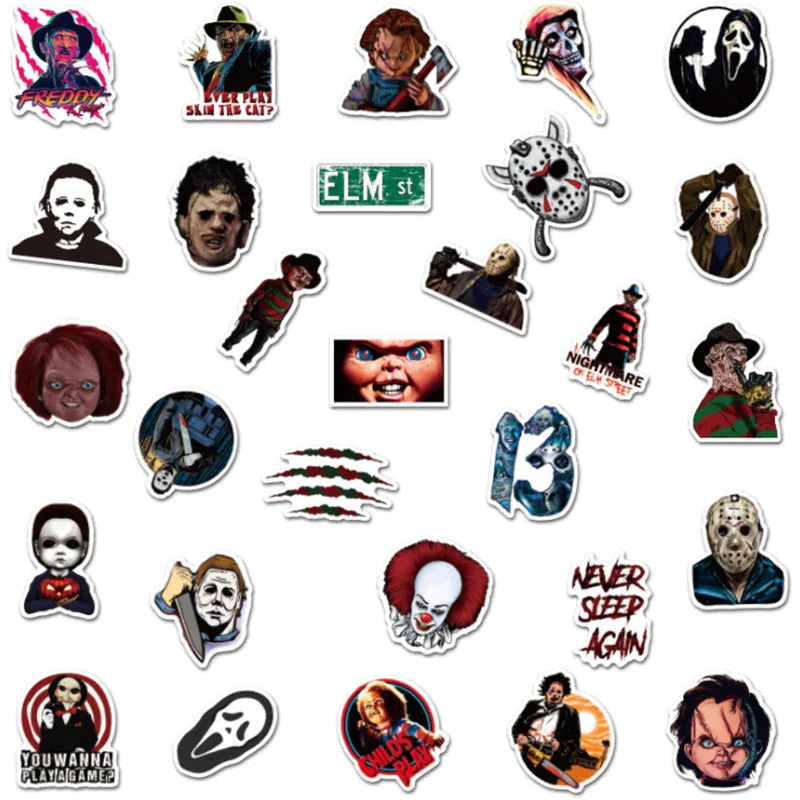 10/30/50pcs   Halloween Themed Horror Characters  Graffiti Waterproof Skateboard Travel Suitcase Phone Laptop Luggage Stickers (Online Order Only)