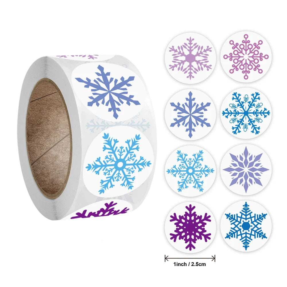 100-500pcs Color Snowflake Merry Christmas Sticker Gift Envelope Sealing Label Decoration Stationery Sticker 2.5cm (ONLINE ORDER ONLY)