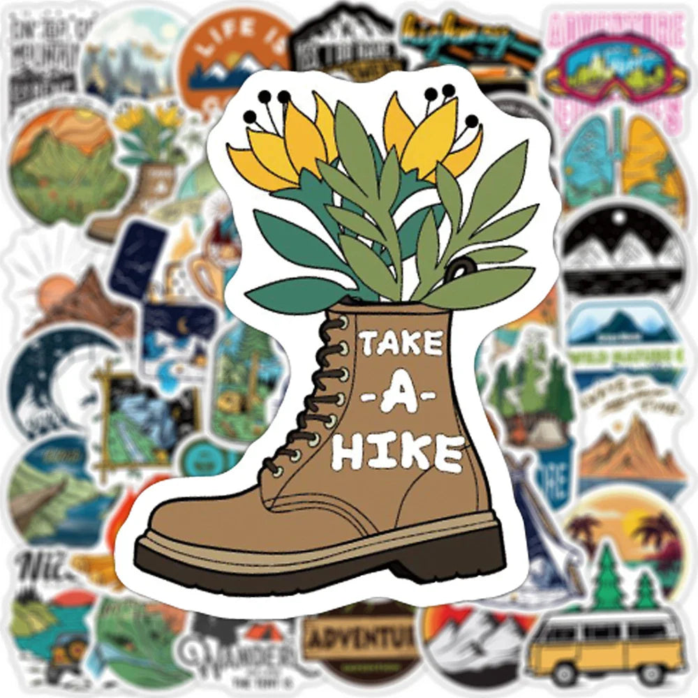 10/50/100PCS Camping Landscape Stickers Outdoor Adventure Climbing Travel Waterproof Sticker to DIY Suitcase Laptop Bicycle Toys (ONLINE ORDER ONLY)