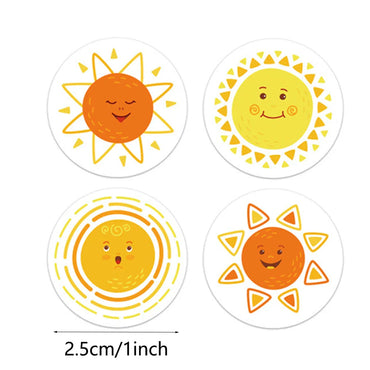 100-500pcs 8 Styles Round Cartoon Sun Smile Kids Reward Stickers Party Handmade Scrapbooking Gift Packaging Seal Label (ONLINE ORDER ONLY)
