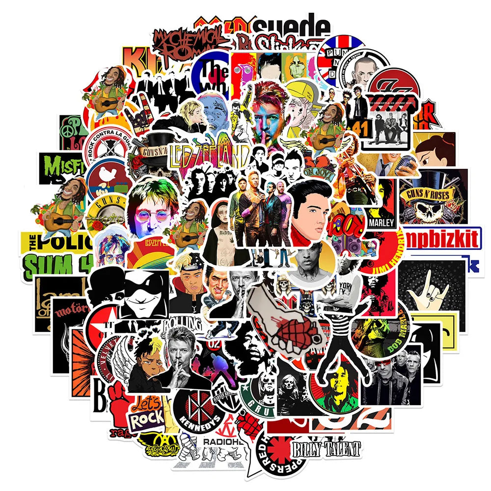 10/30/50/100pcs Cool Rock Band Music Singer Graffiti Stickers Luggage Guitar Skateboard Laptop Phone Bike Car Waterproof Sticker (Online Order Only)