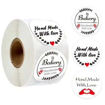 100-500Pcs "Handmade With Love" Kraft Paper Stickers Round Adhesive Labels Baking Wedding Decoration Party Decoration Sticker (Online Order Only)
