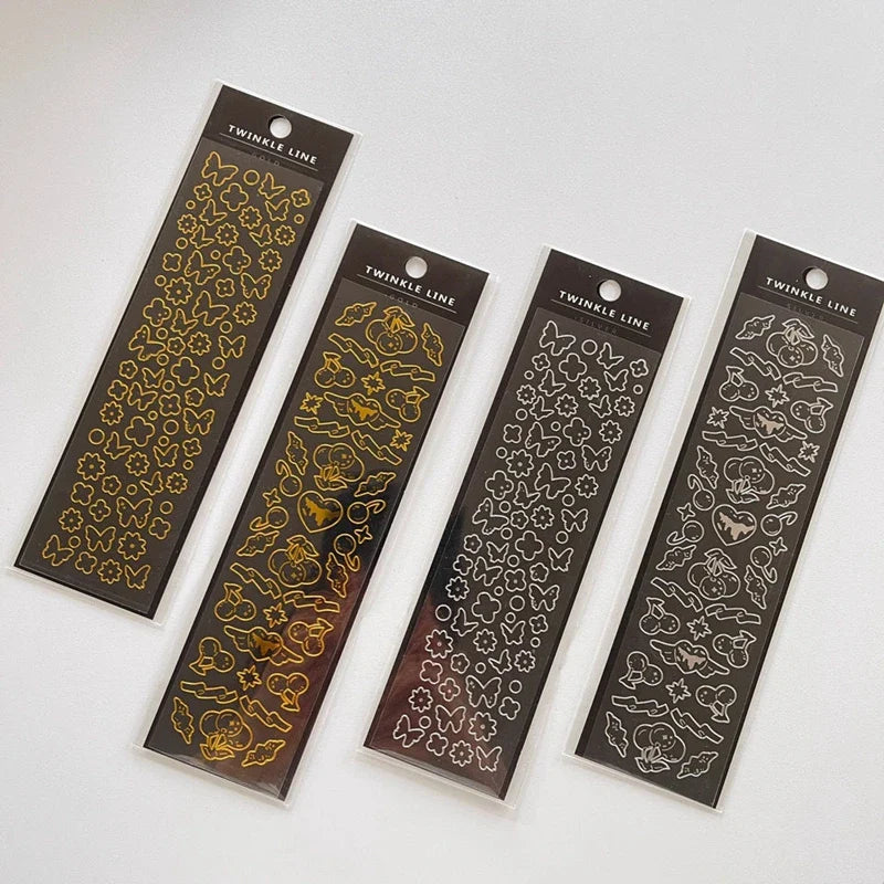 Gold Silver Butterfly Heart Cherry Series Stickers Korea Ins Hand Account Creative DIY Deco Material Stickers Stationery (ONLINE ORDER ONLY)