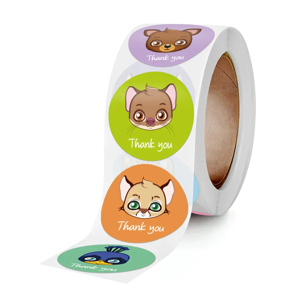 100-500pcs Cartoon Sticker 8 Cute Animal Thank You Stickers for DIY Scrapbooking Stationery Girl or Boy Kids Gifts Seal Labels (ONLINE ORDER ONLY)