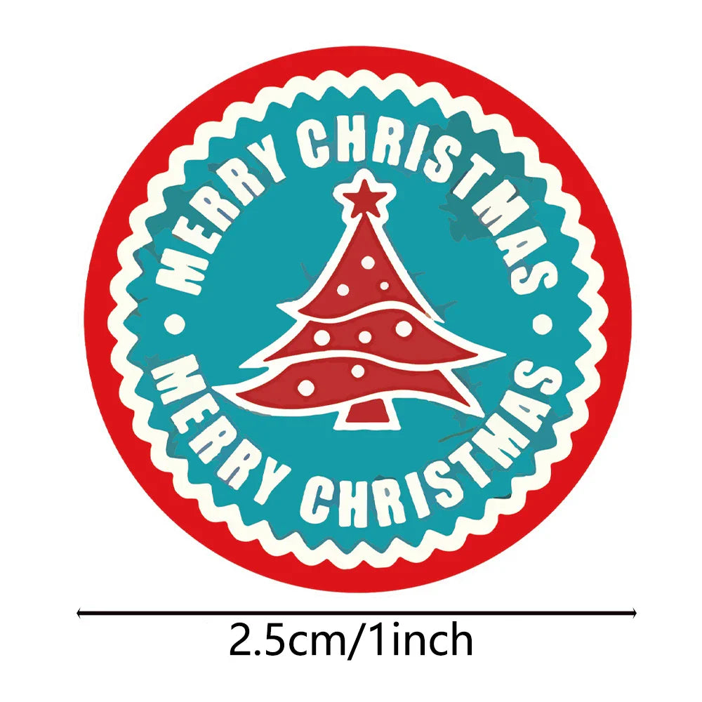 100-500Pcs Christmas Gift Box Round Labels Christmas Sticker Candy Bag Flower Gift Box Cake Boxes Packaging New Year Stickers (ONLINE ORDER ONLY)