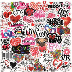 I Love You Heart Stickers 10/30/50PCS Waterproof Laptop Guitar Luggage Skateboard Decals (Online Order Only)