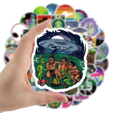 10/30/50pcs Psychedelic Alien Cool Graffiti Stickers Decals Kids Toy Luggage Laptop Phone Guitar Car Wall DIY Waterproof Sticker (Online Order Only)