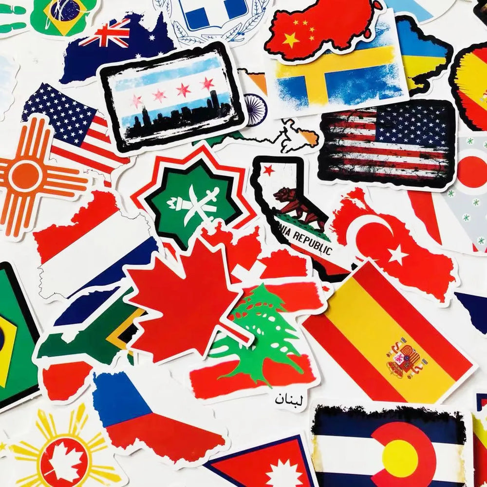 World Flags Cartoon Stickers Pack - Aesthetic Art Decals for Laptop & Scrapbook (ONLINE ORDER ONLY)
