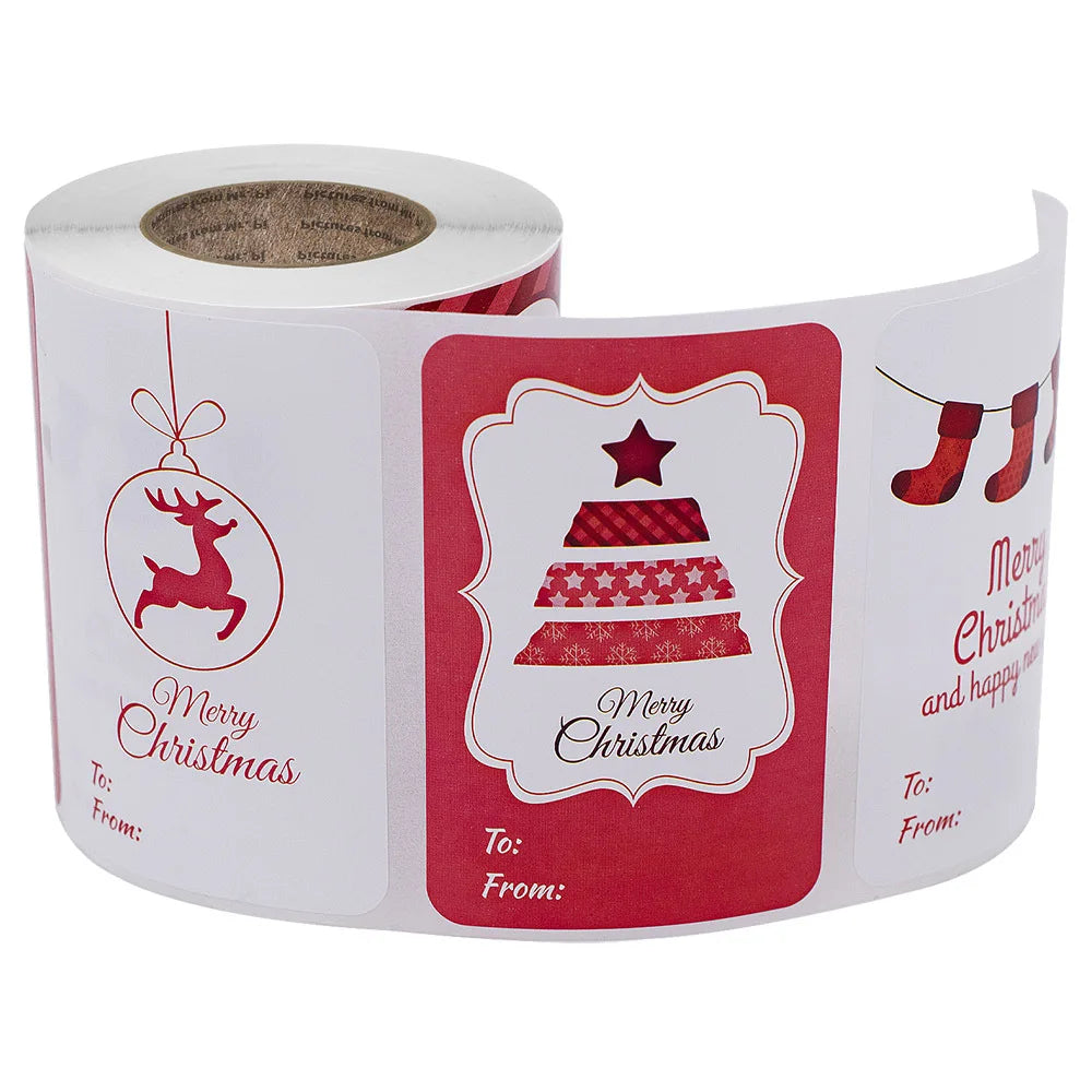 250pcs/roll Colored Christmas Stamp Design Kraft Seal Sticker Kraft Paper Material Stick DIY Multifunction Gift Sticker (ONLINE ORDER ONLY)