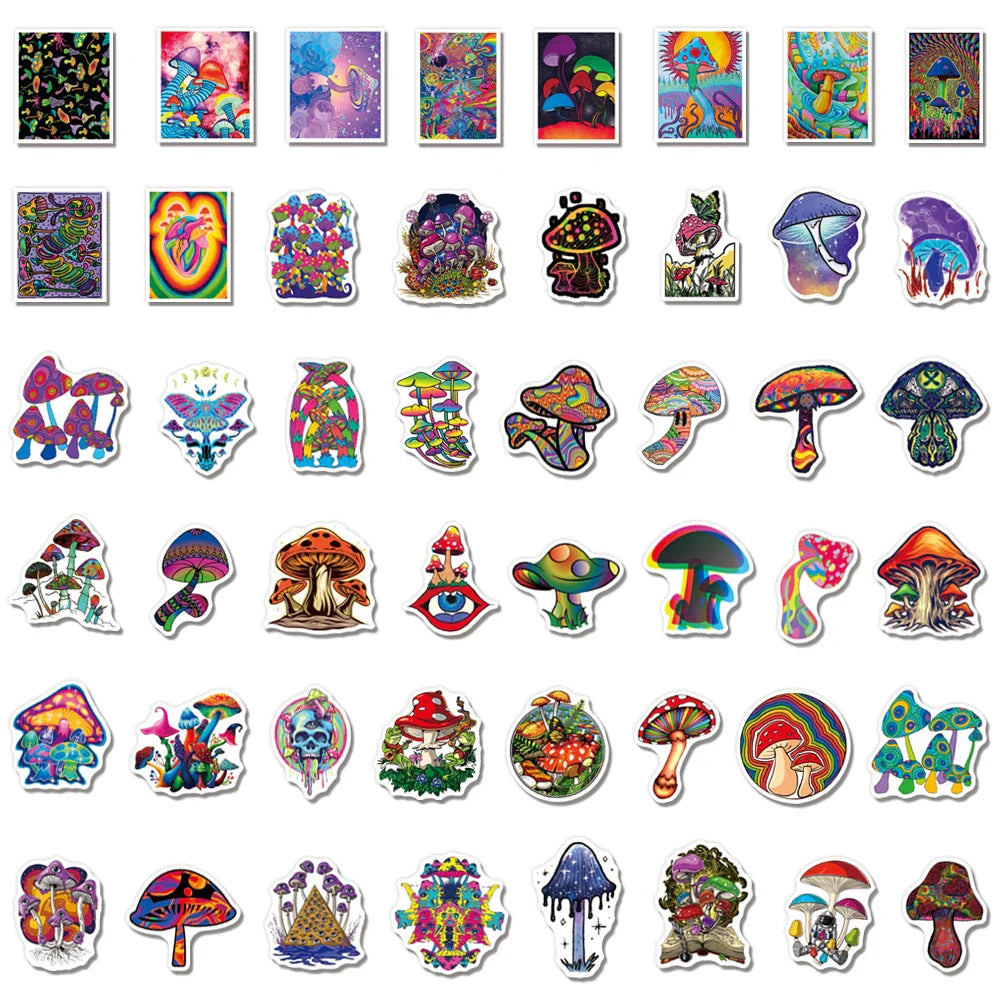 50/100PCS Psychedelic Mushroom Graffiti Stickers for Laptop Motorcycle Skateboard Art Fantasy Aesthetics Decals Waterproof Decor (ONLINE ORDER ONLY)
