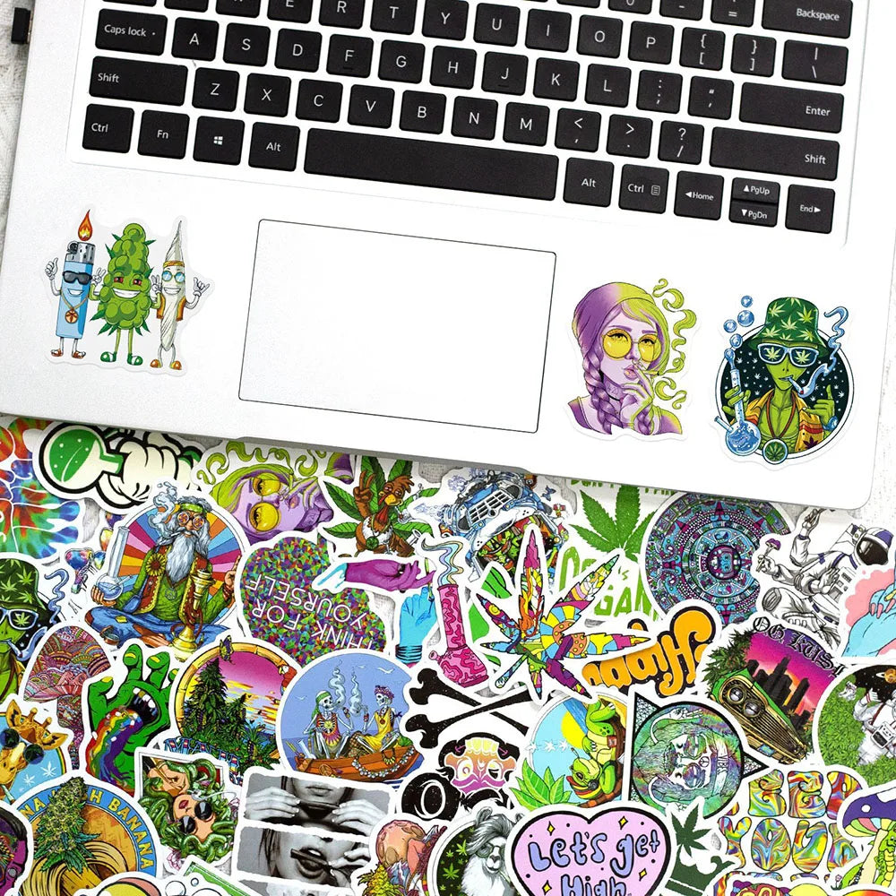 10/30/50PCS Funny Characters Leaves Weed Smoking Graffiti Stickers Laptop Guitar Phone Luggage Car Cool Waterproof Sticker Decal (ONLINE ORDER ONLY)