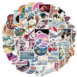 Ukiyo-e Wave Stickers: 10/30/50pcs Waterproof Decals for Skateboard, Laptop, Bicycle (ONLINE ORDER ONLY)