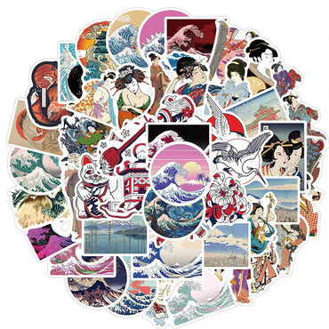 Ukiyo-e Wave Stickers: 10/30/50pcs Waterproof Decals for Skateboard, Laptop, Bicycle (ONLINE ORDER ONLY)