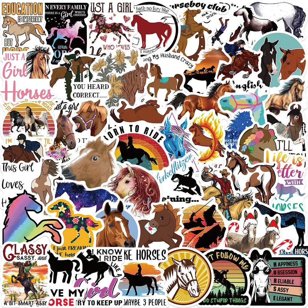 Horse Stickers Pack: Equestrian Aesthetic Waterproof Decals for Laptop, Phone, Luggage, Water Bottle (ONLINE ORDER ONLY)