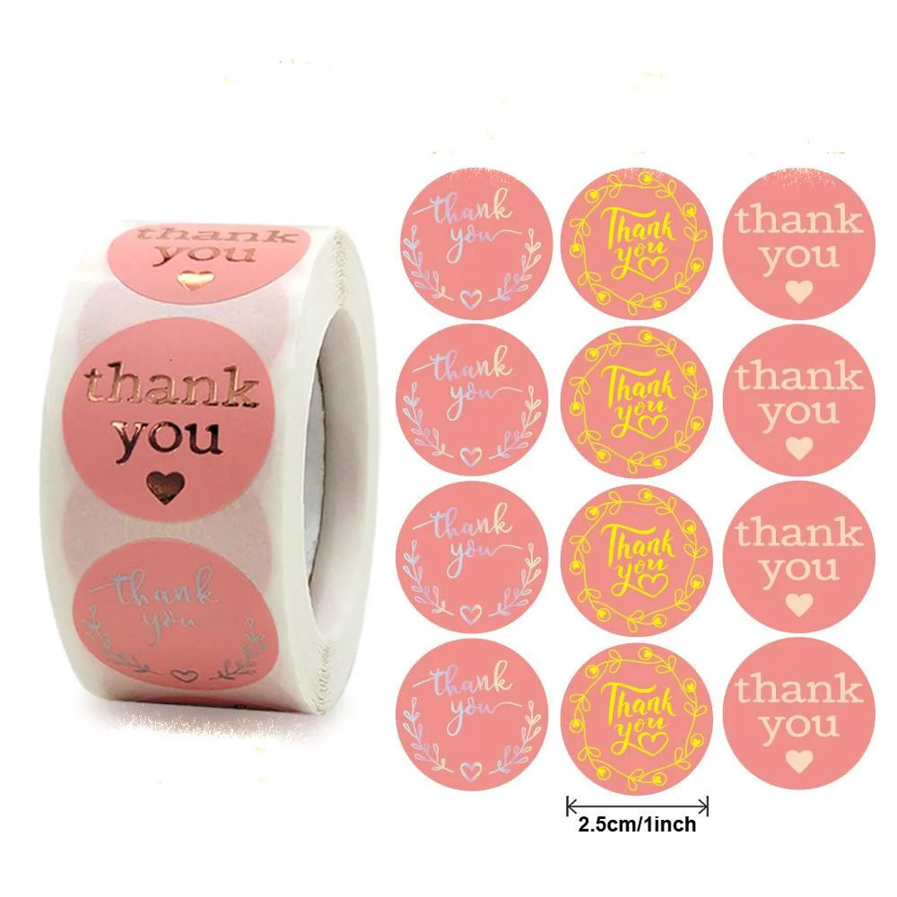 500 Pcs/roll Pink Hot Stamping Thank You Sealing Sticker Self-adhesive Film Sticker A Roll Of Various Hot Stamping Sticker (ONLINE ORDER ONLY)