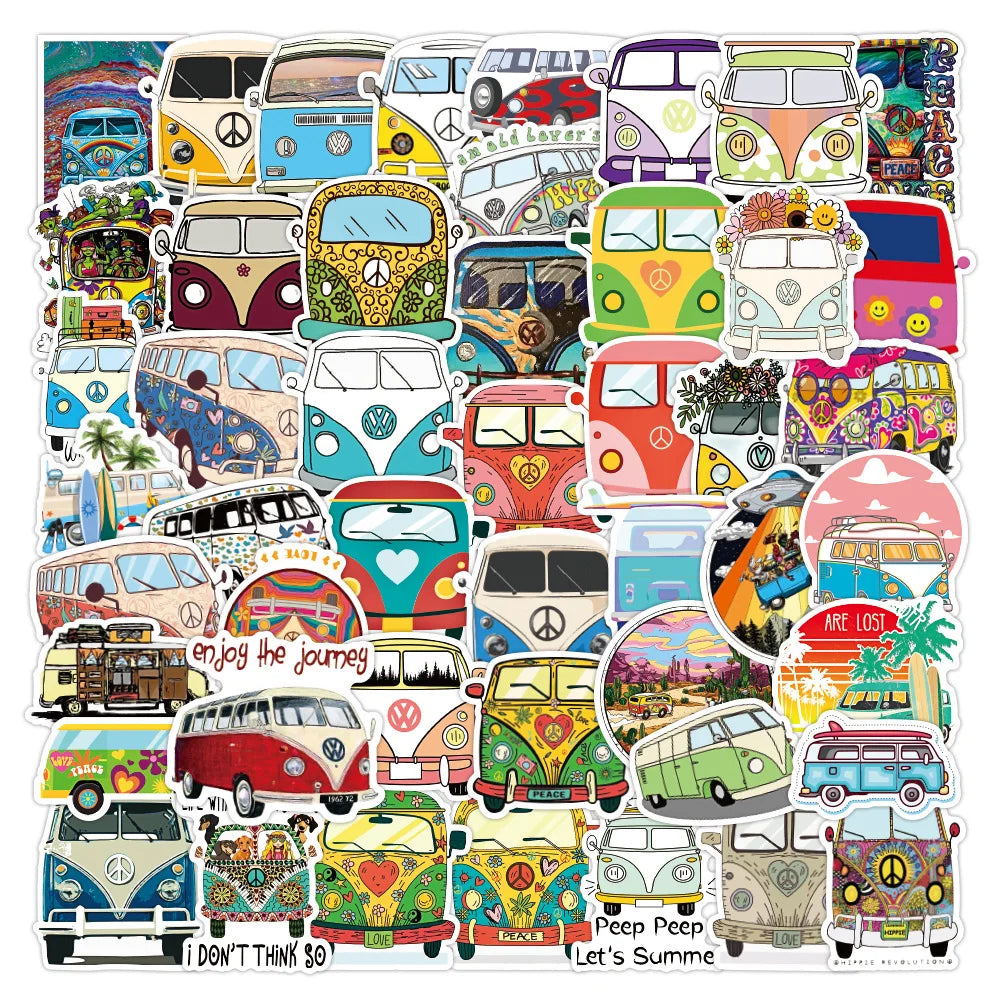 Retro Hippie Bus JDM Graffiti Stickers for Car Laptop Luggage Skateboard Diary (ONLINE ORDER ONLY)