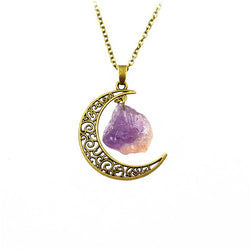 Amethyst Gold Metal Crescent Moon Necklace Pendant (Online Only)