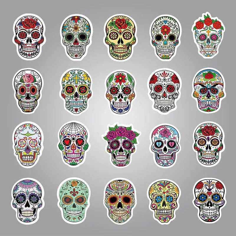 10/30/50PCS Colorful Skull Skeleton Funny Stickers DIY Car Motorcycle Luggage Phone Guitar Laptop Waterproof Joke Toy Sticker (ONLINE ORDER ONLY)