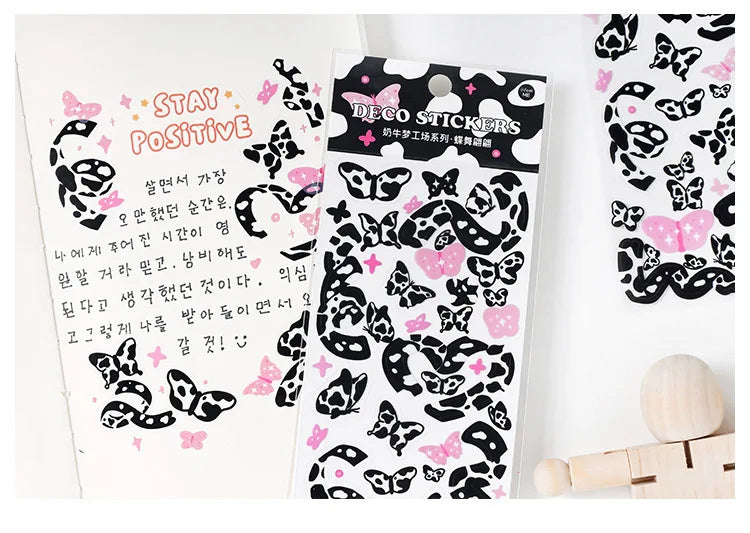 Kawaii Black White Cow Ribbon Stickers DIY Craft Scrapbooking Stick Label  Album Journal Planner Stationery Sticker (ONLINE ORDER ONLY)