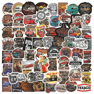10/50/100PCS Modified Retro Classic Car Stickers Cool Laptop Guitar Luggage Waterproof Graffiti Sticker Decal Kid Classic Toys (ONLINE ORDER ONLY)