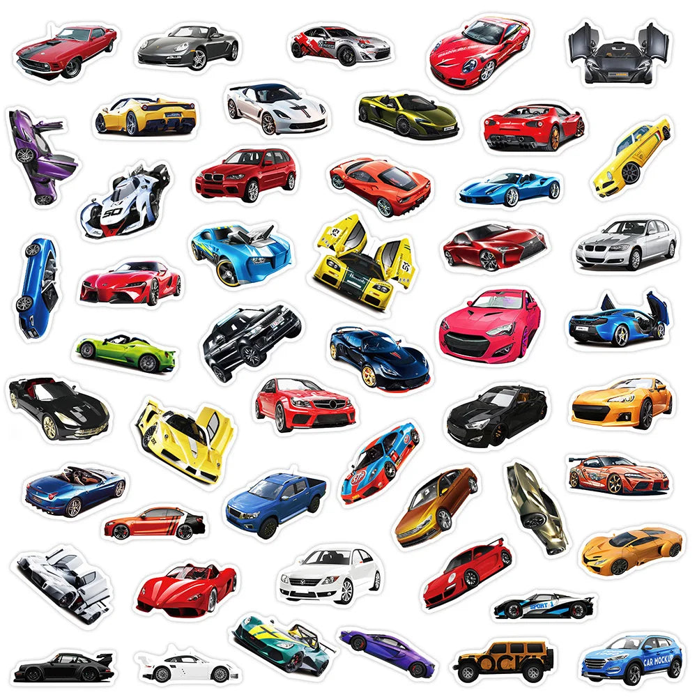 10/30/50/100PCS Retrofit Racing Sports Car Waterproof Stickers Cartoon Graffiti Decals Kids Toy Luggage Laptop Bike Car Sticker (ONLINE ORDER ONLY)