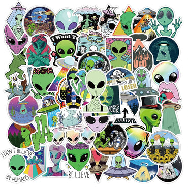 Aliens UFO Stickers Pack - Waterproof Decals for Luggage, Car, Guitar, Laptop, Kids Toys (ONLINE ORDER ONLY)