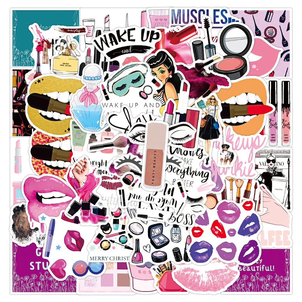 Makeup Pink Stickers Set: Laptop, Phone, Water Bottle, Luggage, Waterproof Decals (ONLINE ORDER ONLY)