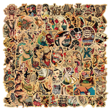 10/50/100pcs Retro Tattoo Girl Pin Up Sticker Personality Vinyl Decals Sticker DIY Laptop Motorcycle Skateboard Luggage Suitcase (ONLINE ORDER ONLY)