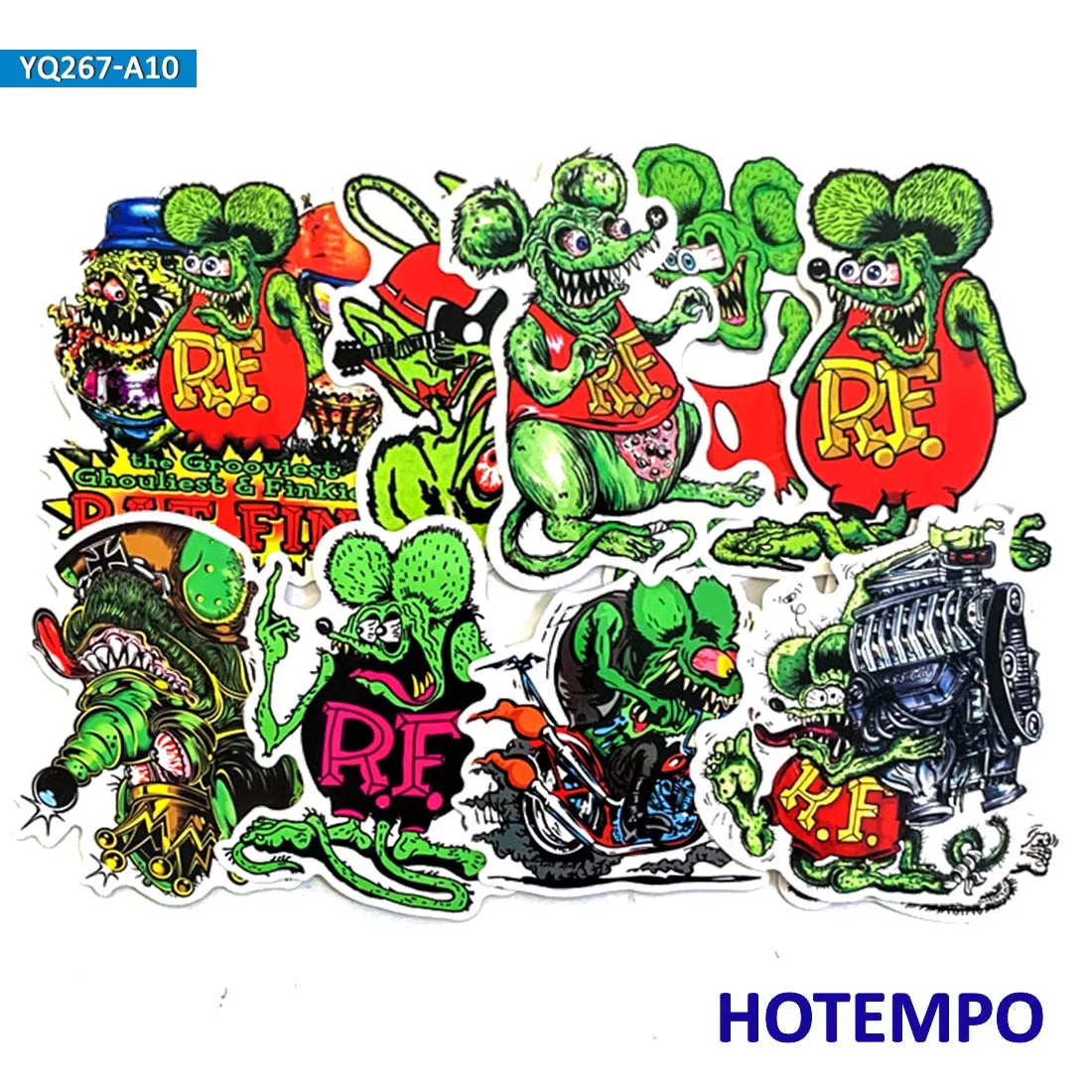 10pcs Rat Fink Cartoon Mouse Funny Anime Phone Laptop Car Stickers for Luggage Guitar Helmet Skateboard Bike Motorcycle Sticker (Online Order Only)