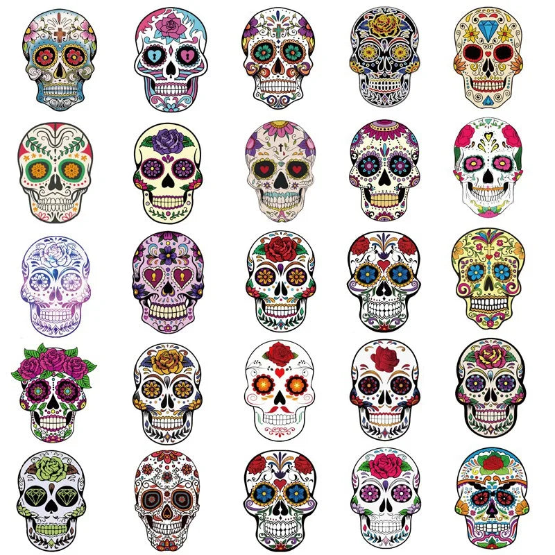 10/30/50PCS Colorful Skull Skeleton Funny Stickers DIY Car Motorcycle Luggage Phone Guitar Laptop Waterproof Joke Toy Sticker (ONLINE ORDER ONLY)