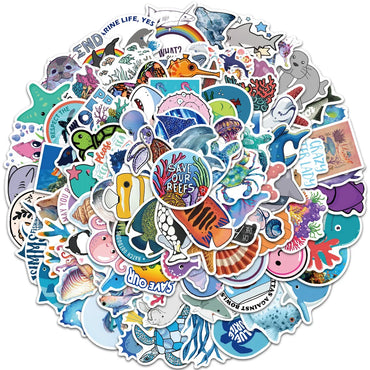 10/50/100PCS Sea Fishes Animal Stickers Ocean World Plants Coral Jellyfish Cute Cartoon Waterproof Sticker Scrapbook Decals (Online Order Only)
