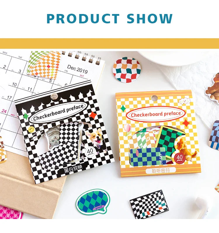 40Pcs Retro Grid Animals Decorative Stickers Scrapbooking Stick Label Diary Album Stickers Kawaii Stationery Cell Phone Stickers (ONLINE ORDER ONLY)