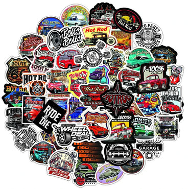 10/50/100PCS Modified Retro Classic Car Stickers Cool Laptop Guitar Luggage Waterproof Graffiti Sticker Decal Kid Classic Toys (ONLINE ORDER ONLY)