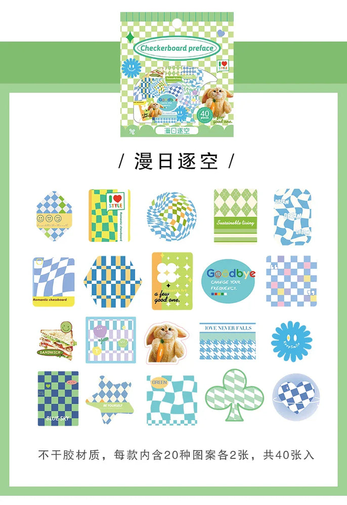 40Pcs Retro Grid Animals Decorative Stickers Scrapbooking Stick Label Diary Album Stickers Kawaii Stationery Cell Phone Stickers (ONLINE ORDER ONLY)