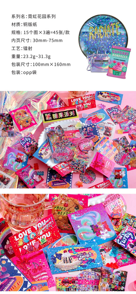 45Pcs/lot Neon Light Garden Series Laser Stickers Girl Scrapbooking Stick Label Diary Album Sticker Personalized Stationery Gift (Online Order Only)