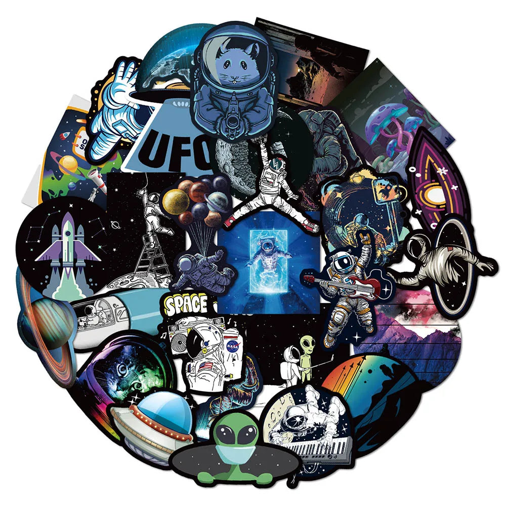 Outer Space Astronaut Stickers - Waterproof Cartoon Decals for Laptop, Skateboard, Car, Phone, Luggage, Bike (10/30/50pcs) (ONLINE ORDER ONLY)