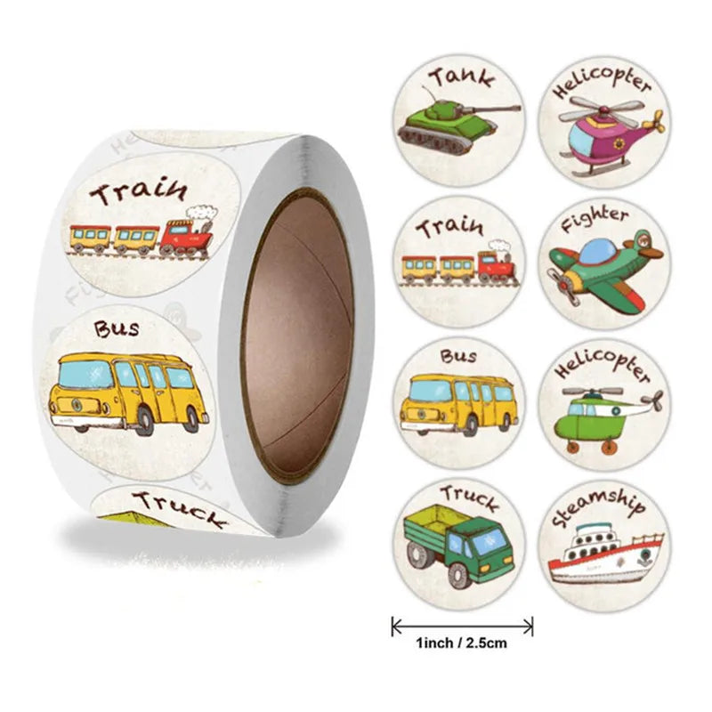 NEW Stationery Sticker 500 Pcs/roll 2.5cm /1inch Construction Car Birthday Party For Student Children Logo Stickers Custom (ONLINE ORDER ONLY)