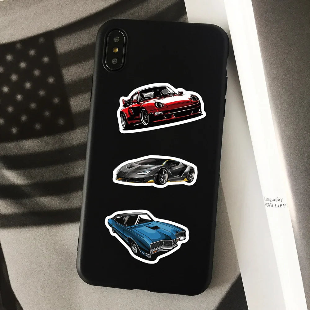 10/30/50/100PCS Retrofit Racing Sports Car Waterproof Stickers Cartoon Graffiti Decals Kids Toy Luggage Laptop Bike Car Sticker (ONLINE ORDER ONLY)