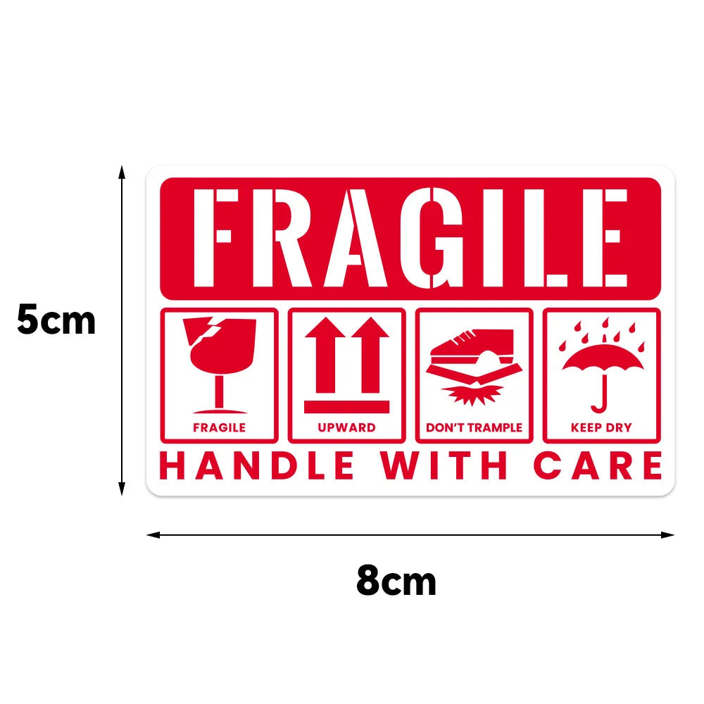 50pcs Red Fragile Reminder Warning Stickers 8x5cm "Handle With Care" Label Stickers For Fragile Express Parcels Packages (Online Order Only)