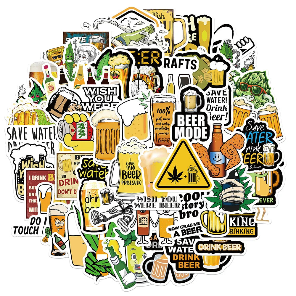 Cute Beer Leaf Cartoon Stickers Pack - Waterproof Decals for Laptop, Motorcycle, Fridge, Car, Guitar (Online Order Only)