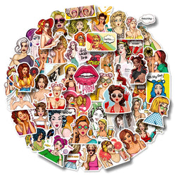 Retro Pop Art Girl Stickers - 10/30/50pcs for Car, Guitar, Motorcycle, Luggage, Phone, Bike, Suitcase, DIY Toy (Online Order Only)