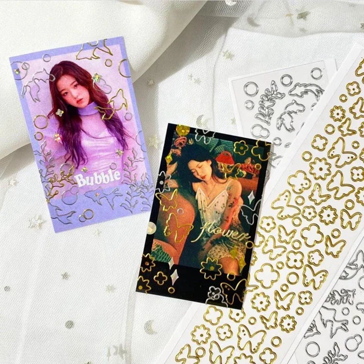 Gold Silver Butterfly Heart Cherry Series Stickers Korea Ins Hand Account Creative DIY Deco Material Stickers Stationery (ONLINE ORDER ONLY)