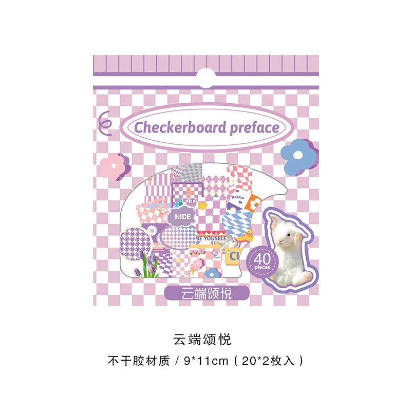 40Pcs Retro Grid Animals Decorative Stickers Scrapbooking Stick Label Diary Album Stickers Kawaii Stationery Cell Phone Stickers (ONLINE ORDER ONLY)