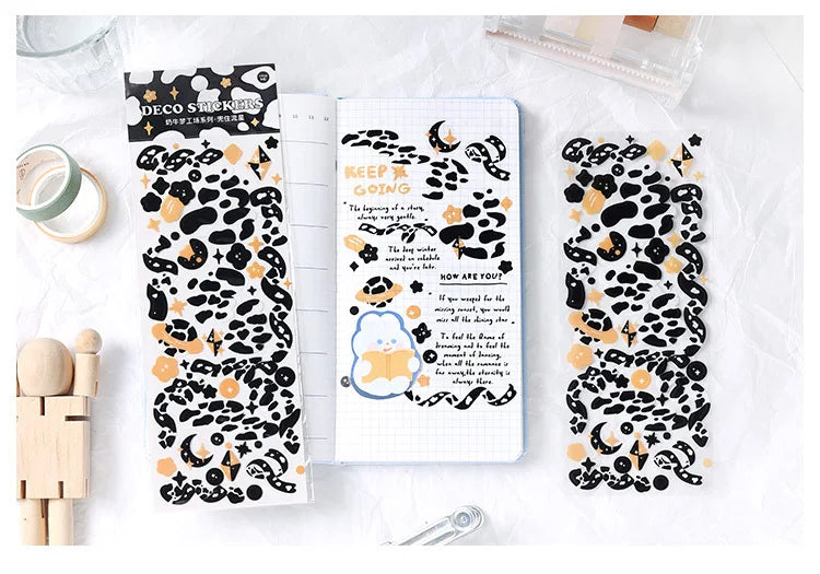 Kawaii Black White Cow Ribbon Stickers DIY Craft Scrapbooking Stick Label  Album Journal Planner Stationery Sticker (ONLINE ORDER ONLY)