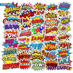 50pcs BAM POW WOW BOOM BANG OMG OOP Explosion Cloud Style Anime Slogan Stickers Pack for Phone Laptop Luggage Skateboard Sticker (ONLINE ORDER ONLY)