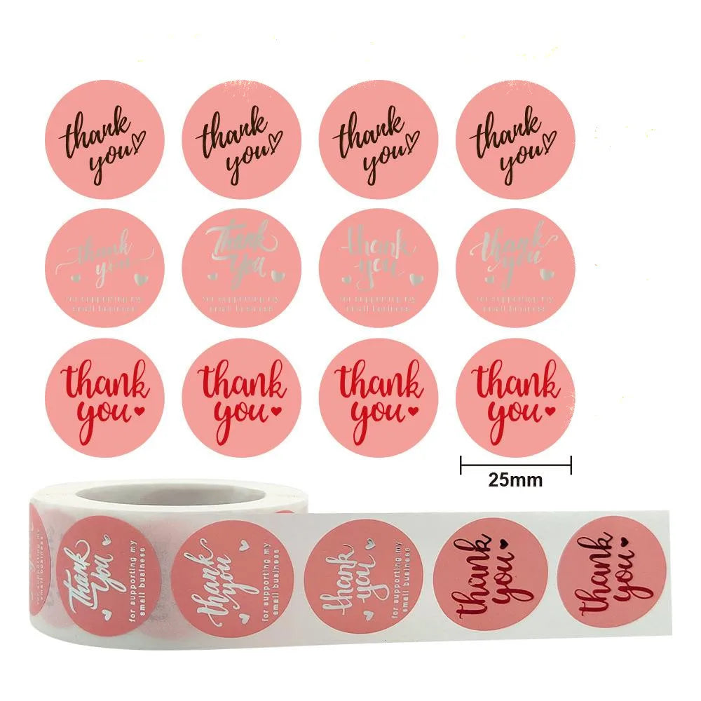 500 Pcs/roll Pink Hot Stamping Thank You Sealing Sticker Self-adhesive Film Sticker A Roll Of Various Hot Stamping Sticker (ONLINE ORDER ONLY)