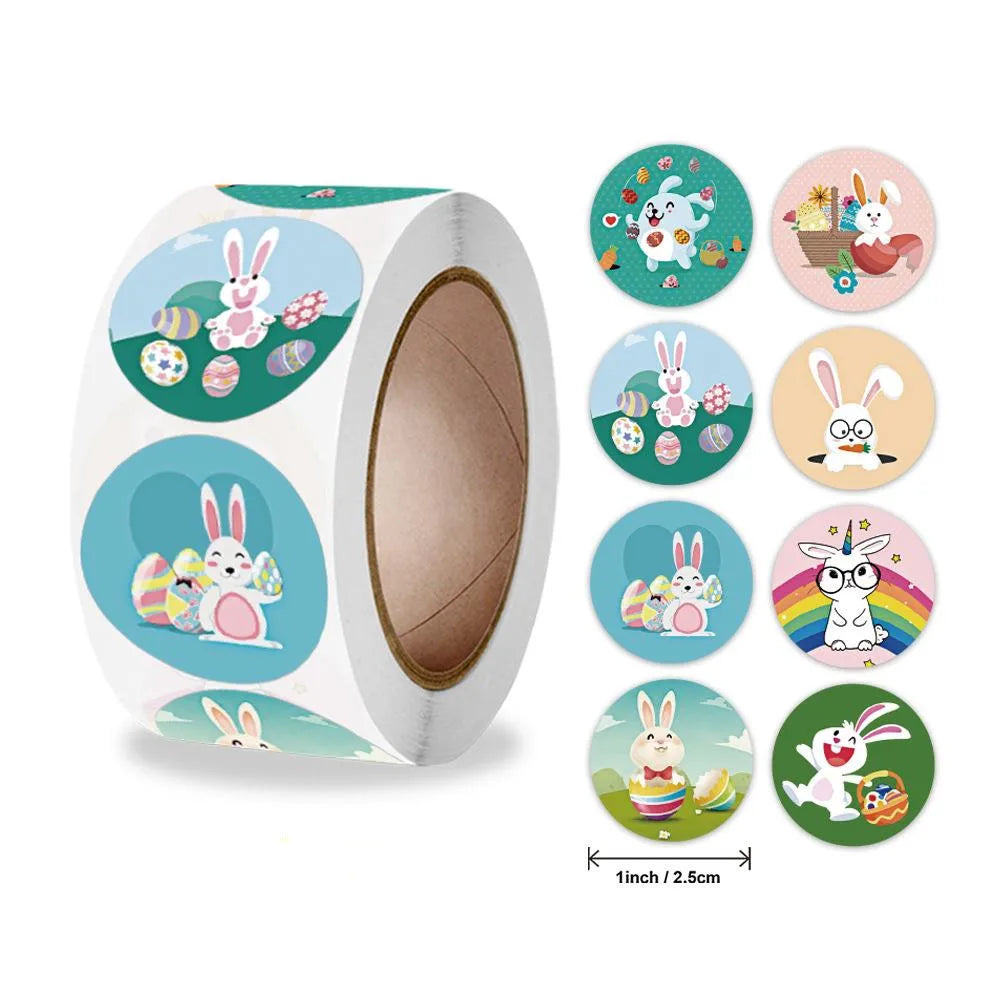 500 Pcs New Roll Cute Rabbit Easter Egg Theme Sticker Holiday Gift Decoration Sticker (ONLINE ORDER ONLY)