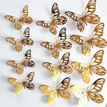 12Pcs 3D Gold Silver Butterfly Wall Stickers Home Wedding Decor (ONLINE ORDER ONLY)