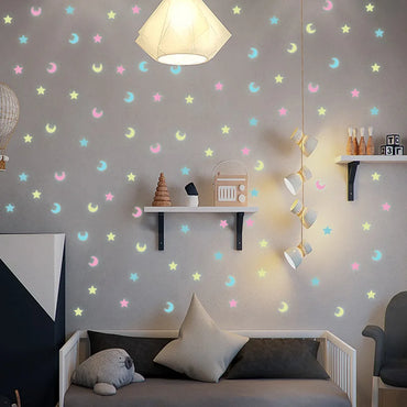 100Pcs Glow in the Dark Star Moon Wall Stickers for Kids Rooms (Online Order Only)