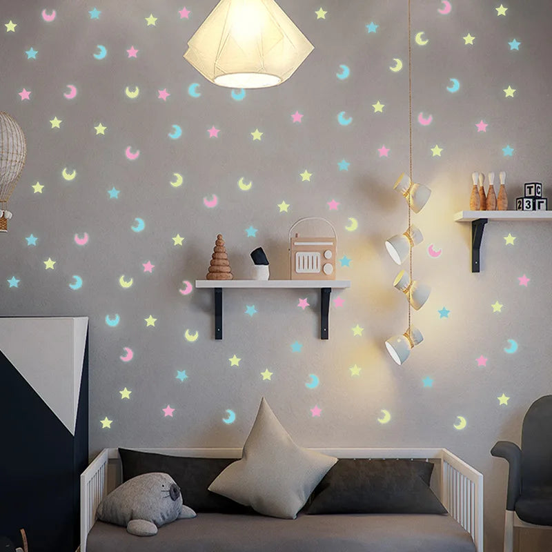 100Pcs Glow in the Dark Star Moon Wall Stickers for Kids Rooms (Online Order Only)